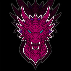 Cyberpunk dragon head pink hand drawn illustration art drawing