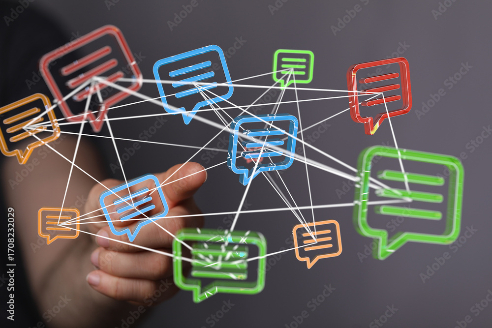 Aufkleber abstract image of interconnected speech bubbles, representing global communication and networking.