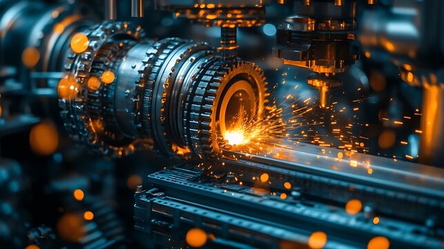 Metalworking Gear Grinding sparks in a Precision Machine Shop.