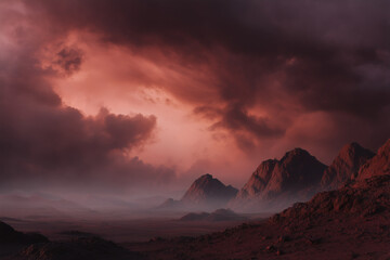 Dramatic Red Sky Over Rocky Mountains