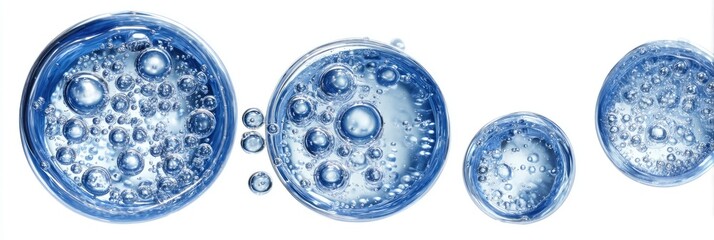 Circular formations of light blue liquid with bubbles