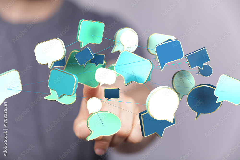 Aufkleber abstract image of interconnected speech bubbles, representing global communication and networking.