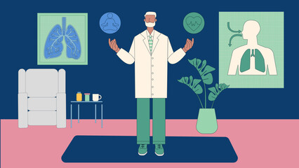 Flat Style Doctor Illustration Giving Meditation and Stress Relief Guidance