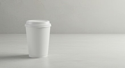 White Coffee Cup with Lid on Gray Textured Background