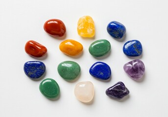 Healing Chakra Crystals Collection on White Background
