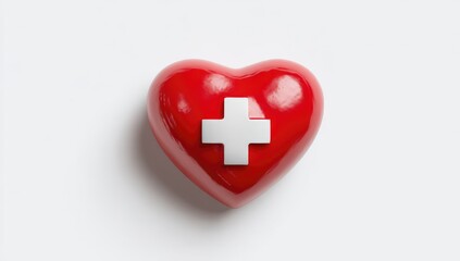 Obraz premium Red heart-shaped object with white plus sign