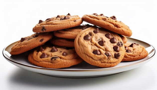 freshly baked chocolate chip cookies stacked on a plate isolated on white background - Powered by Adobe
