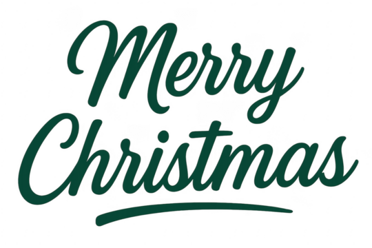 Merry christmas green lettering on transparent background