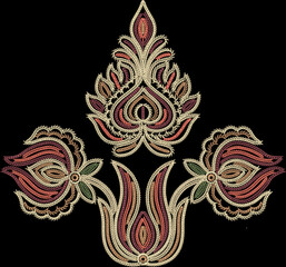  Traditional Embroidered Floral Border & Motif

