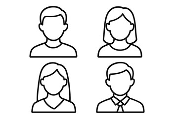 Faceless people avatar icon set. User profile outline symbol collection. Man and woman head silhouette. Anonymous person vector. Social media default picture for web, app, team.