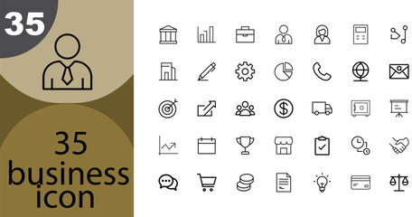 Vector art of business icon set featuring a collection of symbols representing various businessrelated concepts, including management, finance, and communication