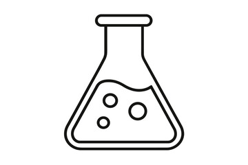 Vector outline icon of laboratory flask with bubbling liquid. Erlenmeyer flask for chemistry, science, research, experiment concepts. Simple chemical glassware illustration.