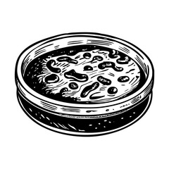 A vintage style illustration showing petri dish