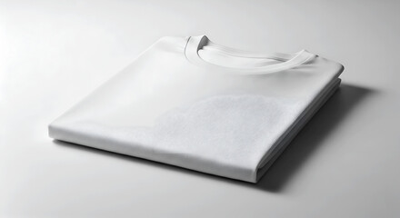 White Folded T-Shirt, Minimal clean white folded t-shirt on table.