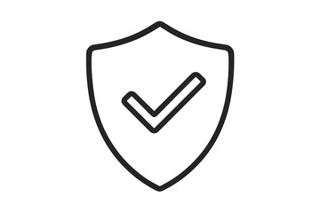 Security shield with check mark. Vector line icon for protection and safety. Verified and approved badge concept. Guarantee, data privacy, antivirus, and quality control symbol.