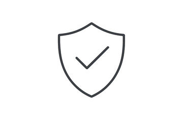 Shield with check mark icon. Security, protection, and safety concept. Quality check, approved, guarantee, and verification symbol. Secure protect vector line logo for web.