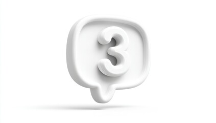 White 3D number icon,  a rounded white speech bubble with a bold white number 3