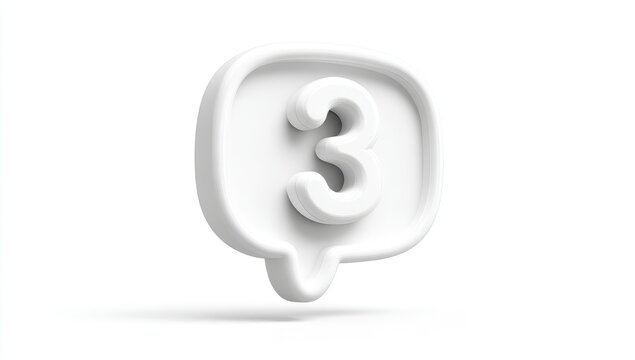 White 3D number icon,  a rounded white speech bubble with a bold white number 3