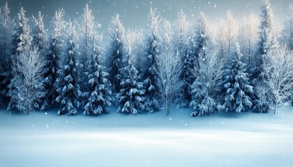 Fototapeta premium Enchanting Winter Wonderland with Snow-Covered Trees and a Tranquil, Serene Forest Landscape