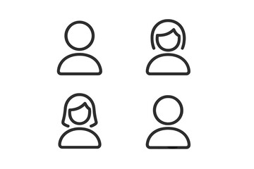 User icon set. Person, people, profile, avatar symbols. Minimalist line art for web design, UI, and apps. Male, female, and gender-neutral signs. Customer vector.
