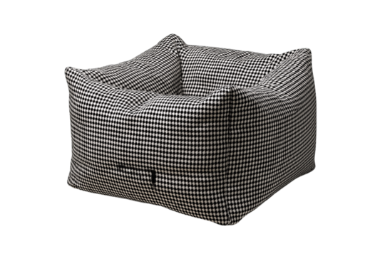 Square bean bag chair with houndstooth pattern pouf isolated on a transparent background