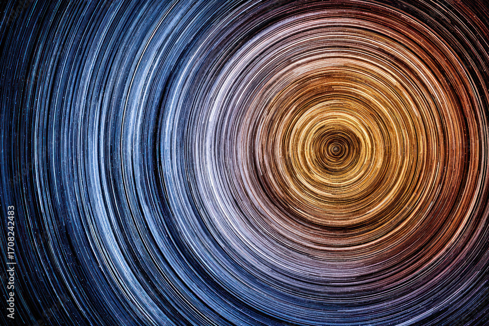 Poster circular patterns with vivid colors blend harmoniously, showcasing dynamic movement and artistic des