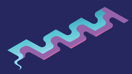 Wavy Ribbon Shapes in Teal and Purple on Dark Blue Background abstract flowing