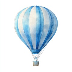 Obraz premium Watercolor hot air balloon, light blue and white stripes (1)