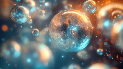 Naklejka premium Abstract spheres of teal and amber, swirling patterns