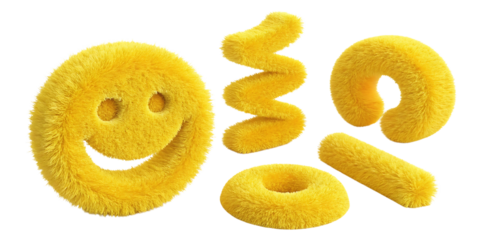 Fuzzy Yellow Shapes on white background, isolated on transparent background