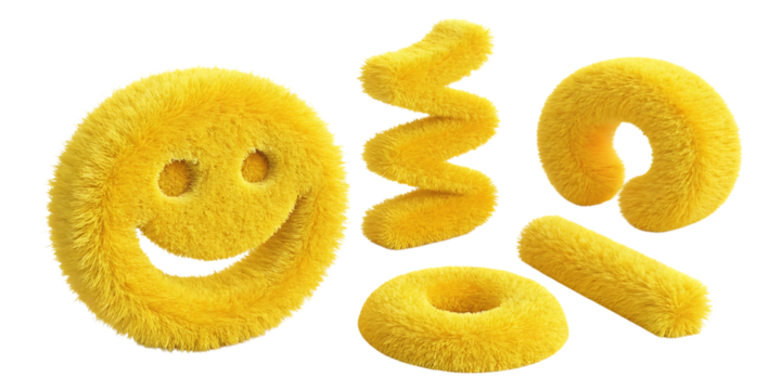 Fuzzy Yellow Shapes on white background, isolated on transparent background - Powered by Adobe