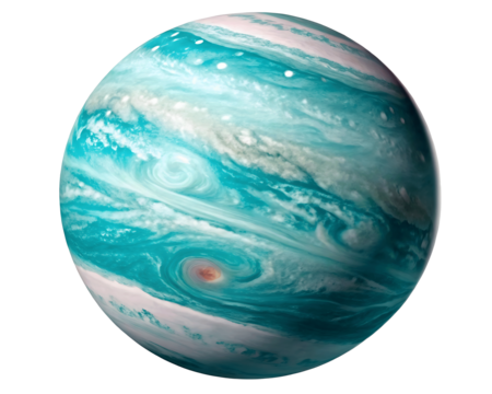 Gas giant planet with swirling storms white background, isolated on transparent background - Powered by Adobe