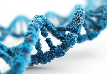 Close-up of a DNA helix, textured with blue nodules