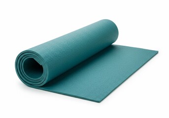 Rolled Up Blue Yoga Mat on White Background