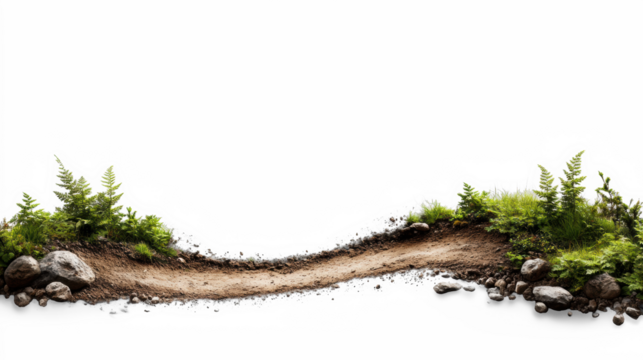 Narrow Dirt Trail with Lush Greenery on Transparent Background
