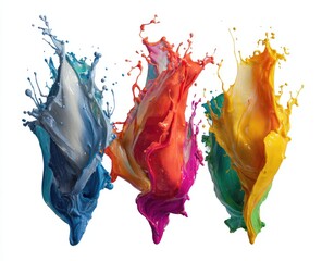 Colorful paint splashes explode in vibrant hues against a white background (1)