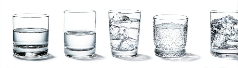 Four glasses of water, varying in content