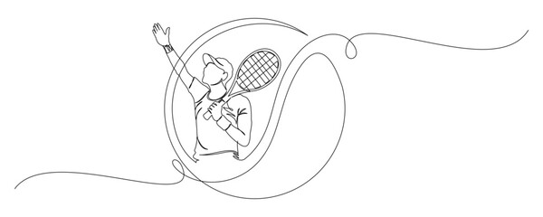 Continuous line drawing of male tennis player concept. for sport match Tennis ball Vector illustration 3