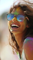 Happy Woman Covered in Holi Festival Colors