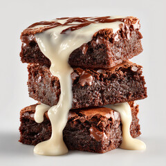 Chocolate Brownie Stack with Creamy Melted White Chocolate Drizzle