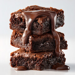 Triple Chocolate Brownie Stack with Dripping brown Chocolate Glaze