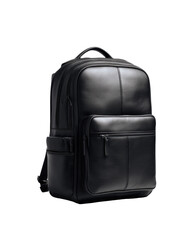 Fototapeta premium Black leather backpack, structured, zippered pockets