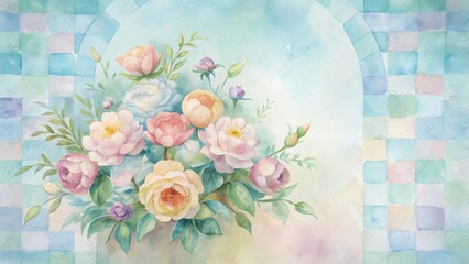 Vibrant botanical beauty lush bouquet of roses and delicate greenery soft pastels background
