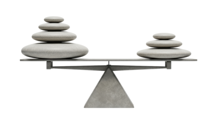 Isolated balance scales with stack of stones representing harmony, stability and equilibrium