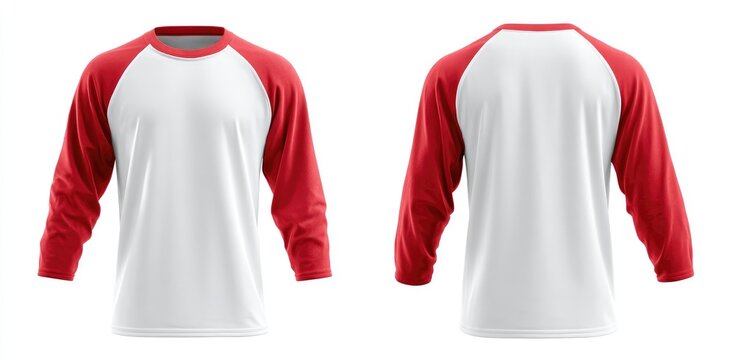 Blank white long-sleeve baseball t-shirt with red raglan sleeves