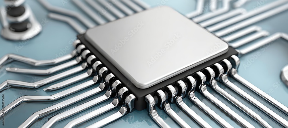 Aufkleber close-up of a silver cpu chip surrounded by intricate circuitry and high-tech details in focus