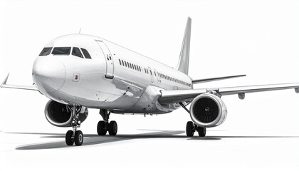 A commercial passenger airplane isolated on a white background.
