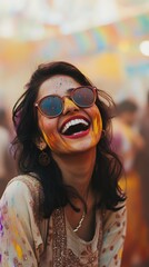 Joyful Woman Celebrating Holi Festival of Colors