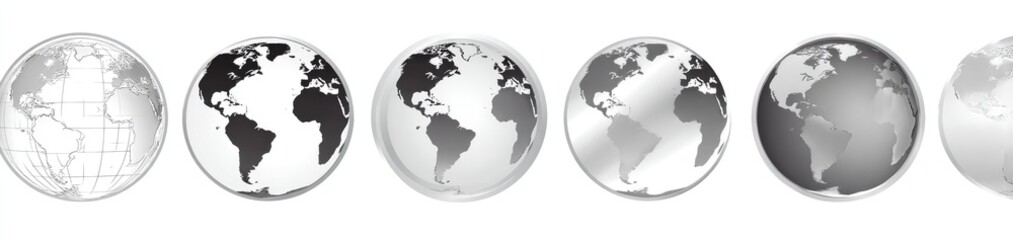 Fototapeta premium A grayscale image showing five globes of the Earth, each with slightly different shading