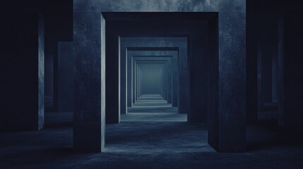 Fototapeta premium Dark, concrete tunnel perspective